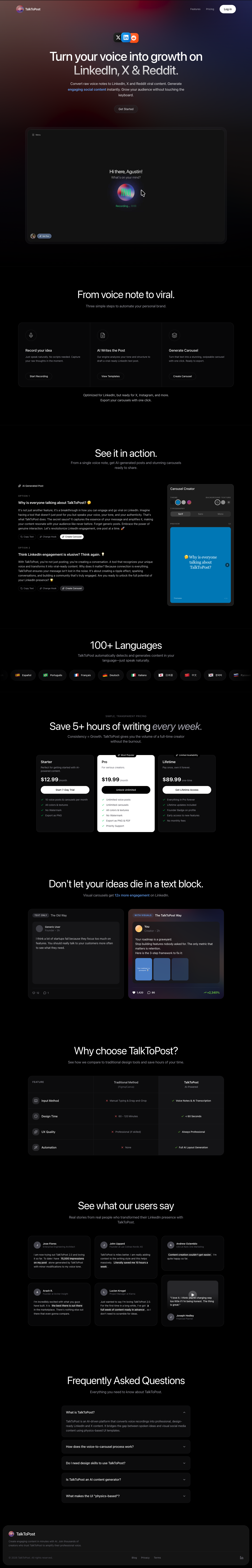 TalkToPost full landing page screenshot