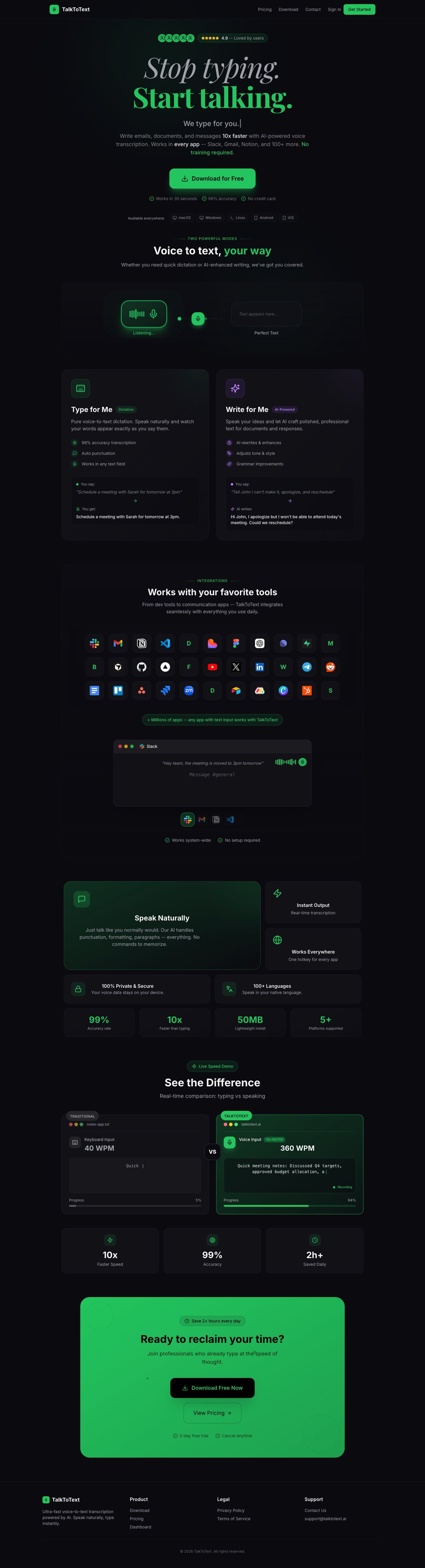 TalktoText.ai full landing page screenshot