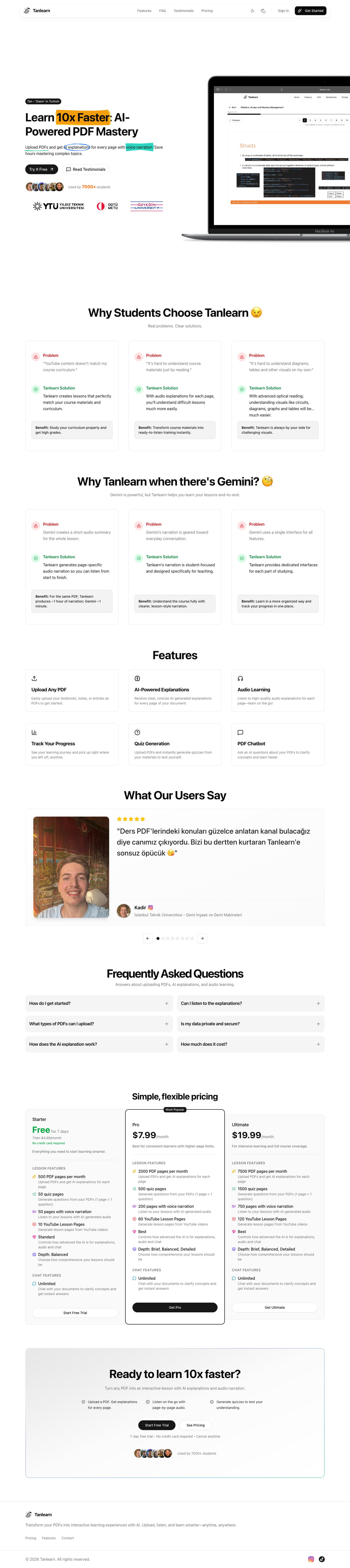 Tanlearn full landing page screenshot