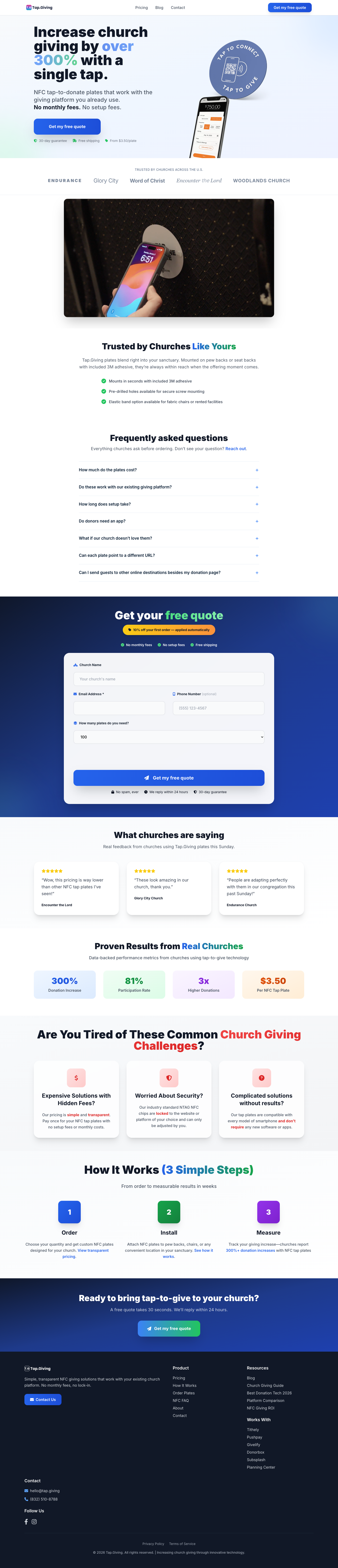 Tap.Giving full landing page screenshot