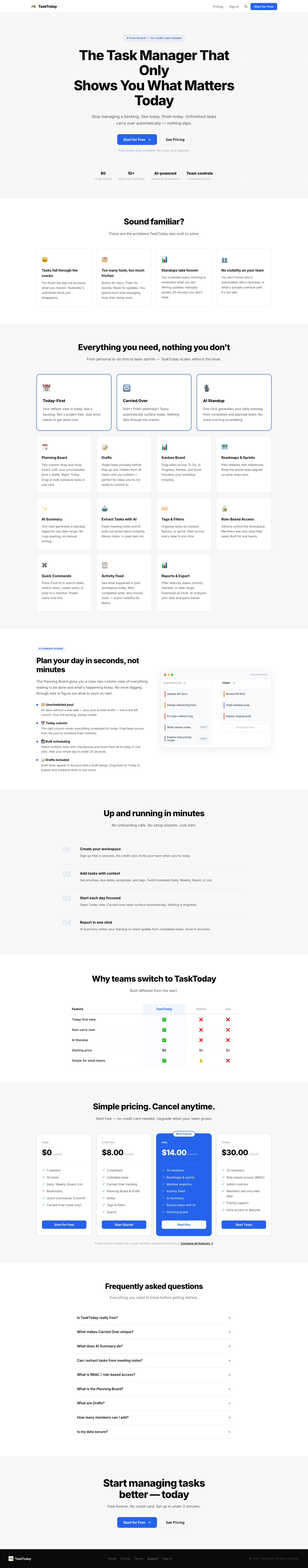 Task Today full landing page screenshot