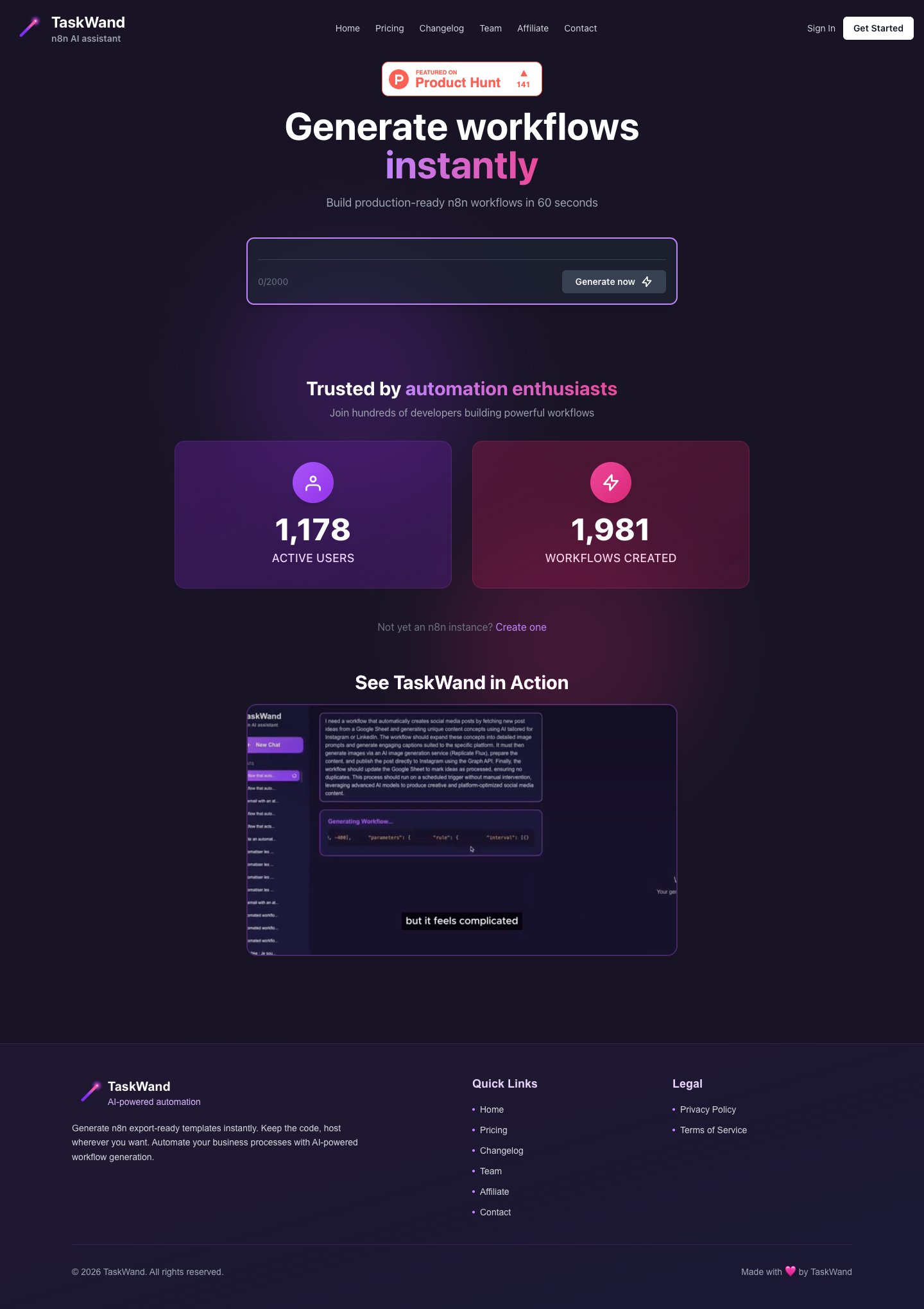 Taskwand full landing page screenshot