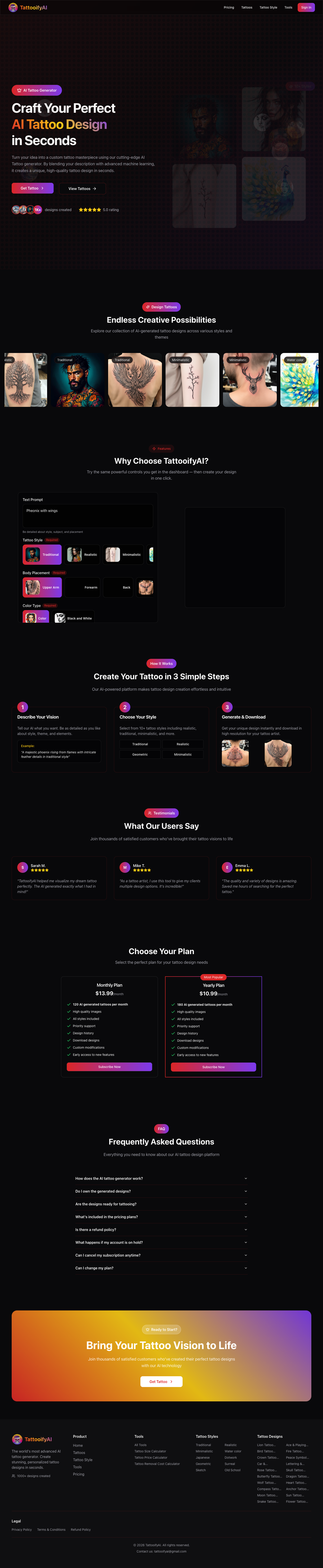 TattooifyAI full landing page screenshot