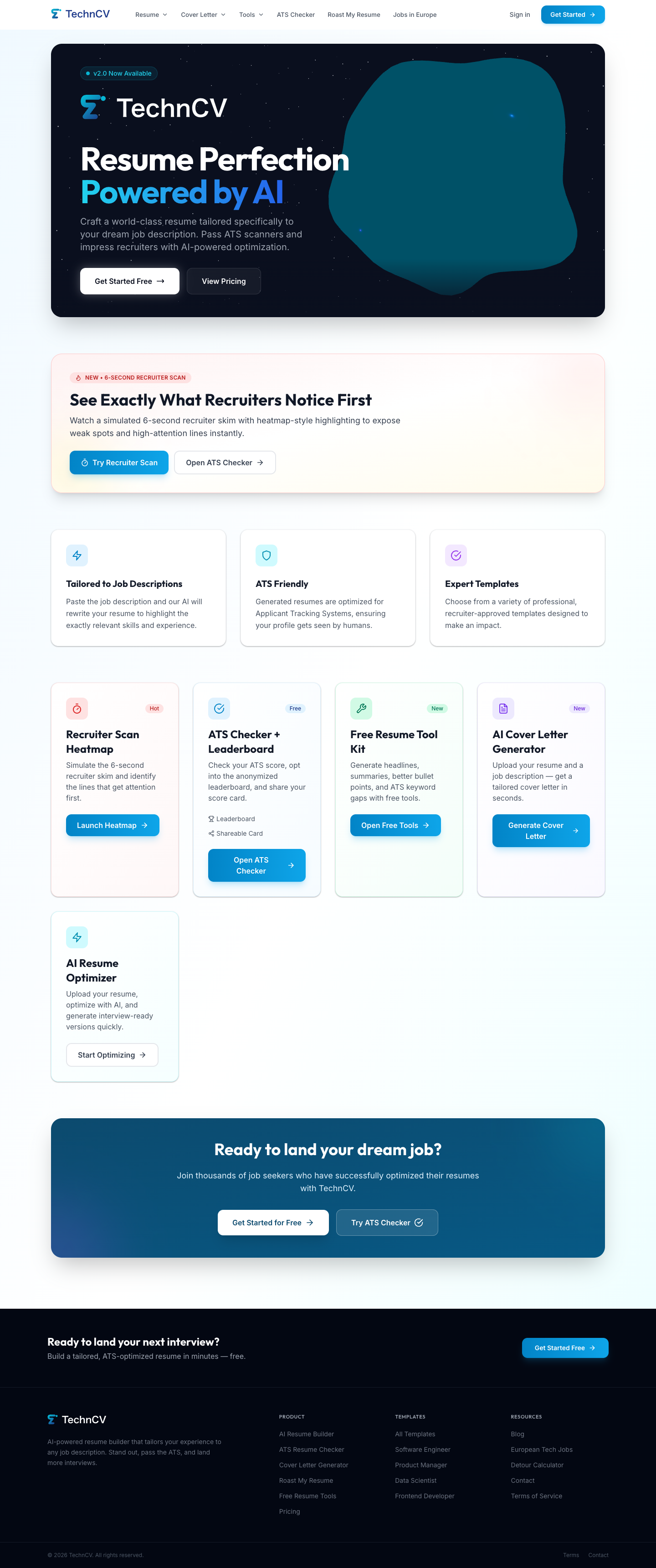 TechnCV full landing page screenshot