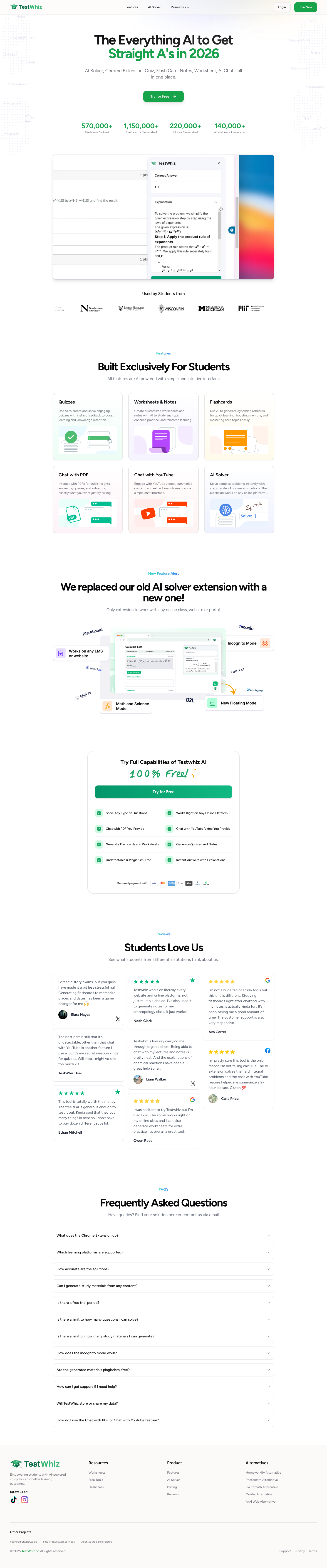 TEST WHIZ full landing page screenshot