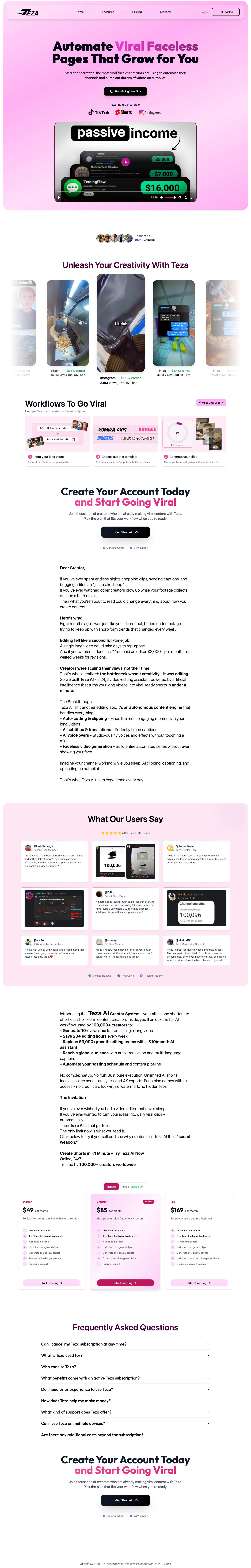 TEZA APP full landing page screenshot