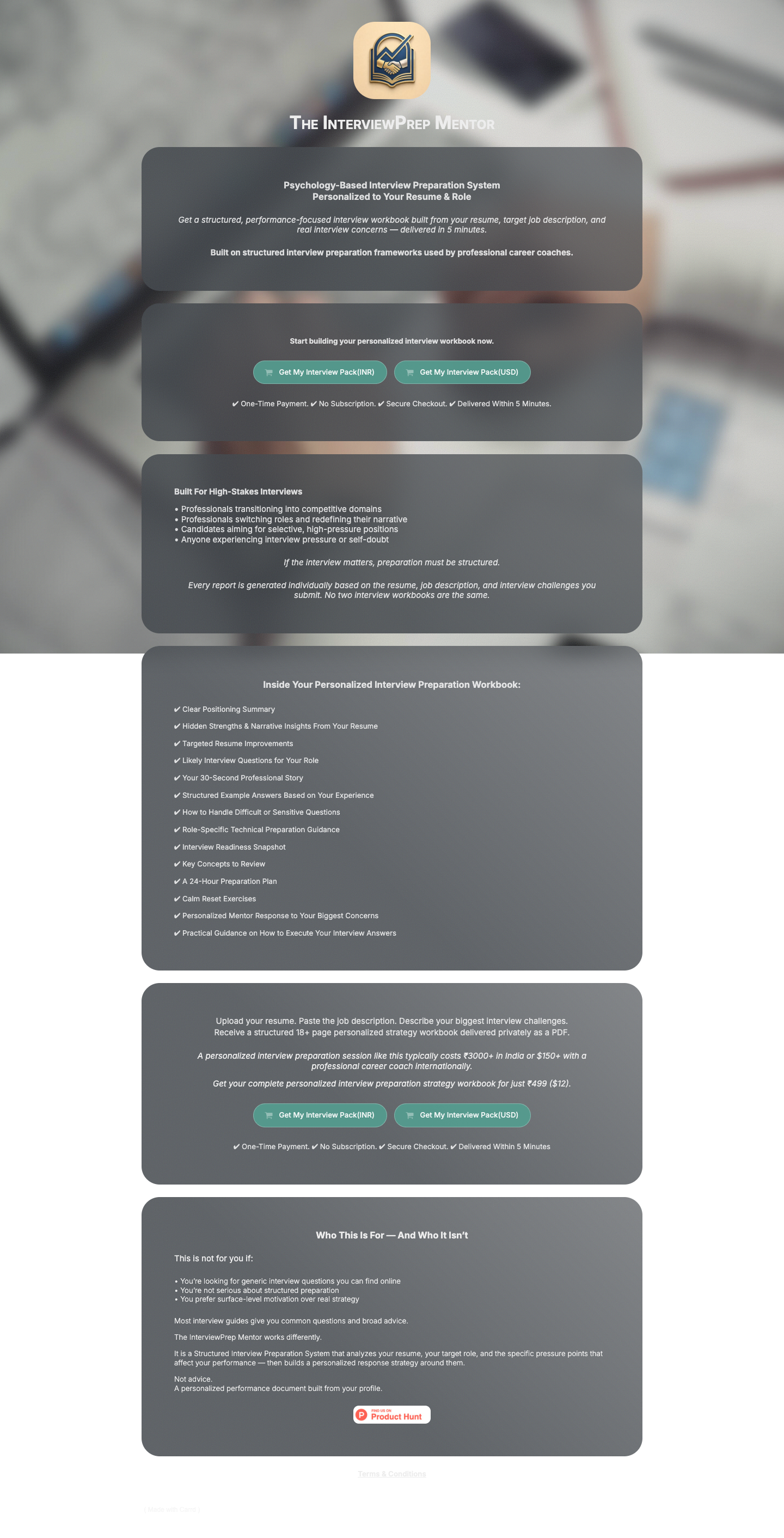 The InterviewPrep Mentor full landing page screenshot