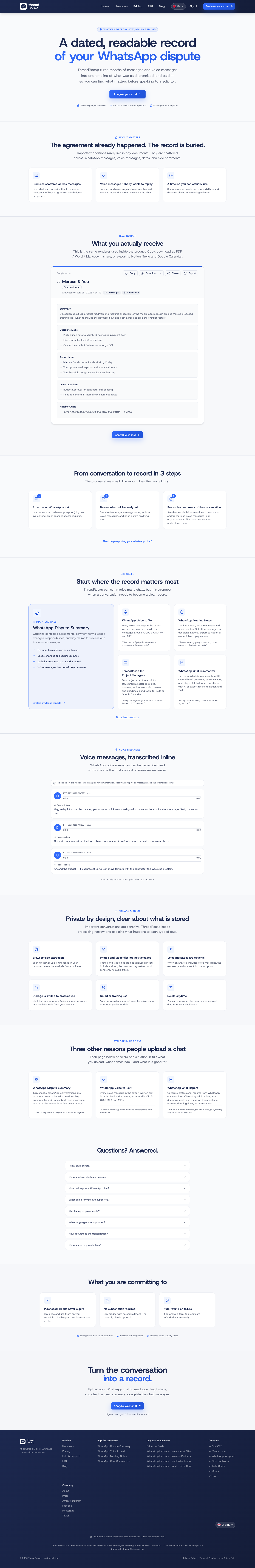 ThreadRecap full landing page screenshot