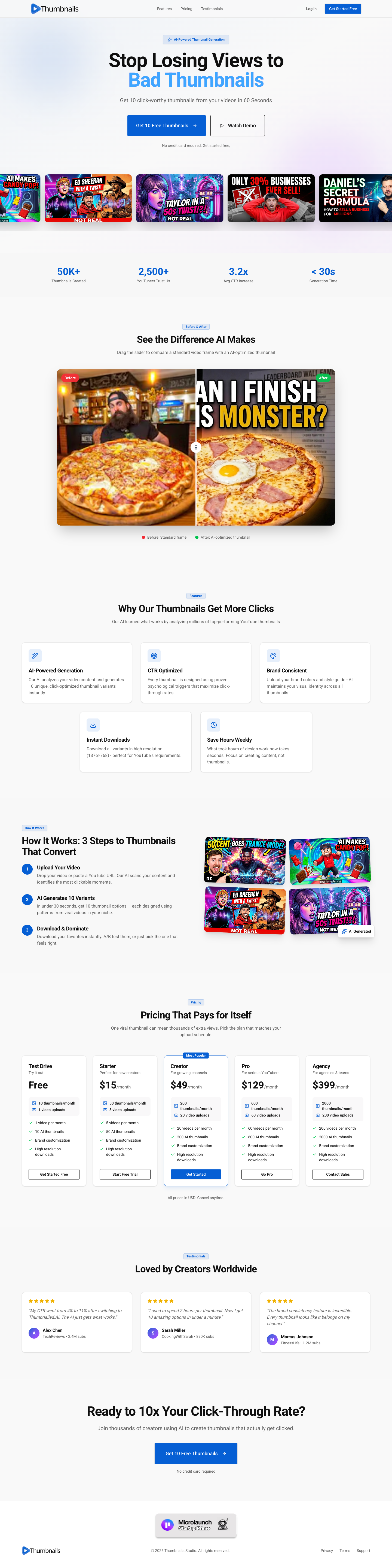 Thumbnails.Studio full landing page screenshot