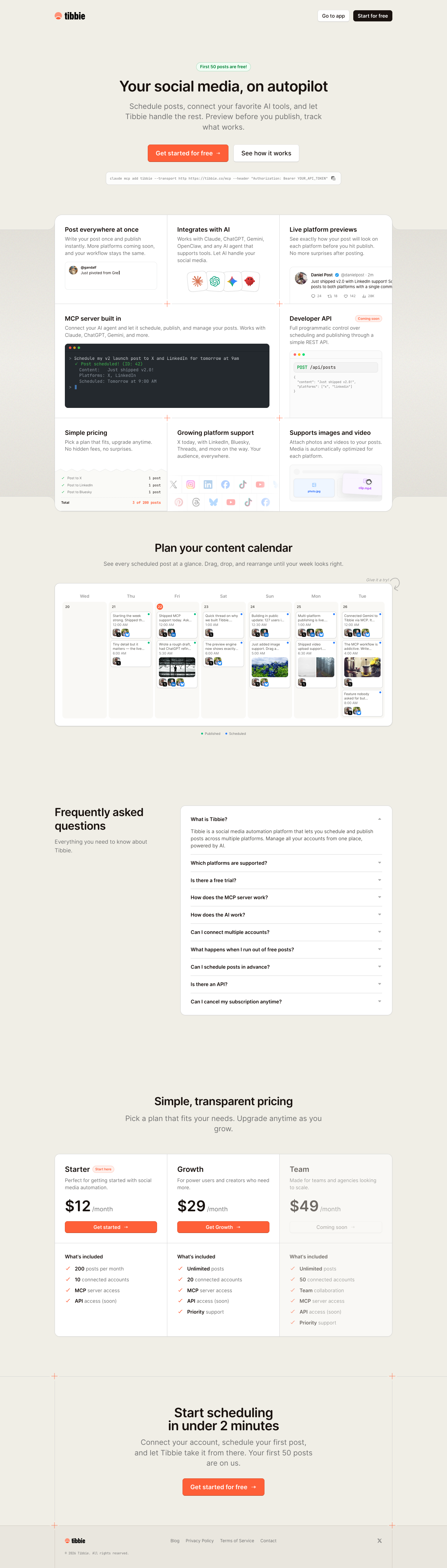 Tibbie full landing page screenshot