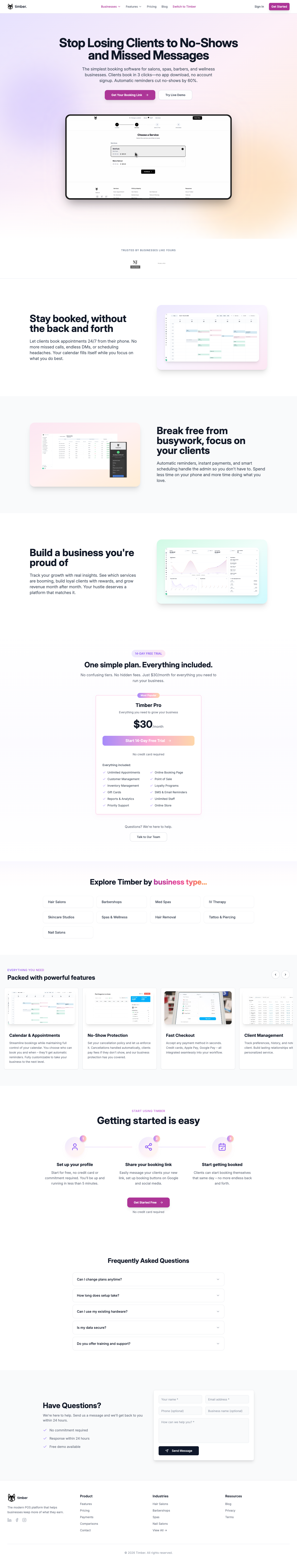 Timber full landing page screenshot