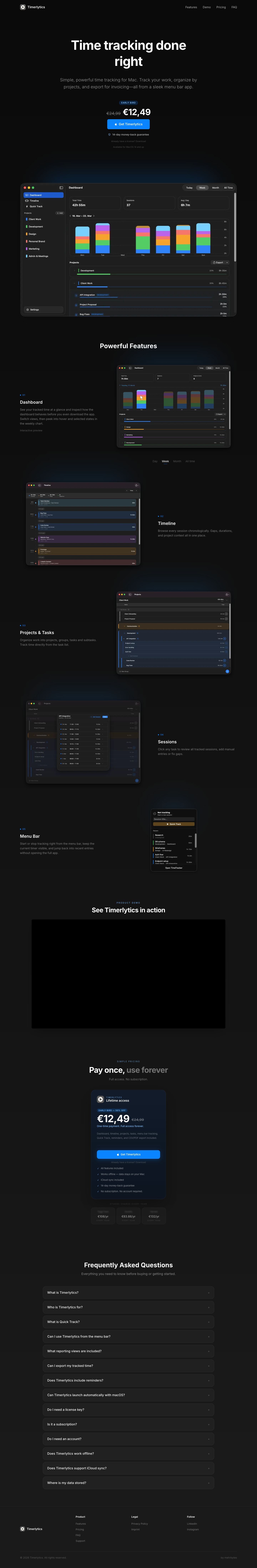 Timerlytics full landing page screenshot