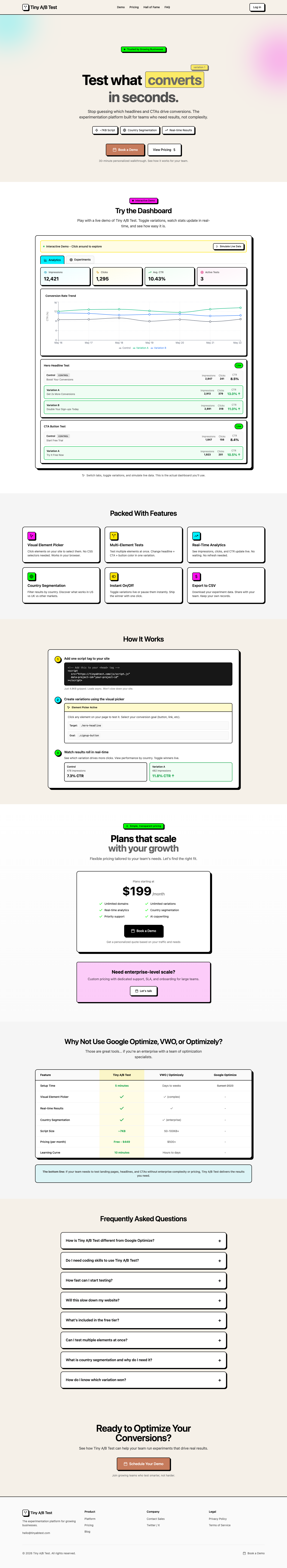 Tiny A/B Test full landing page screenshot