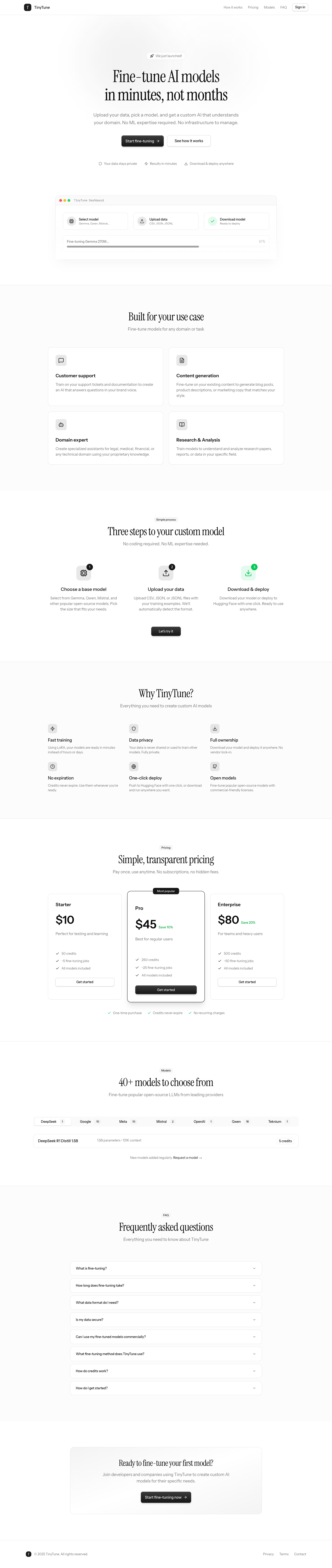 TinyTune full landing page screenshot
