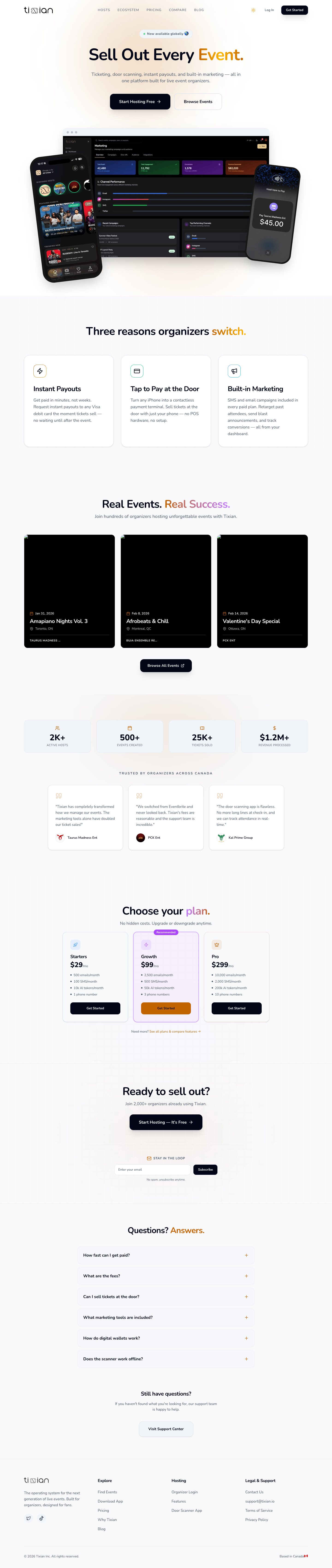 Tixian full landing page screenshot