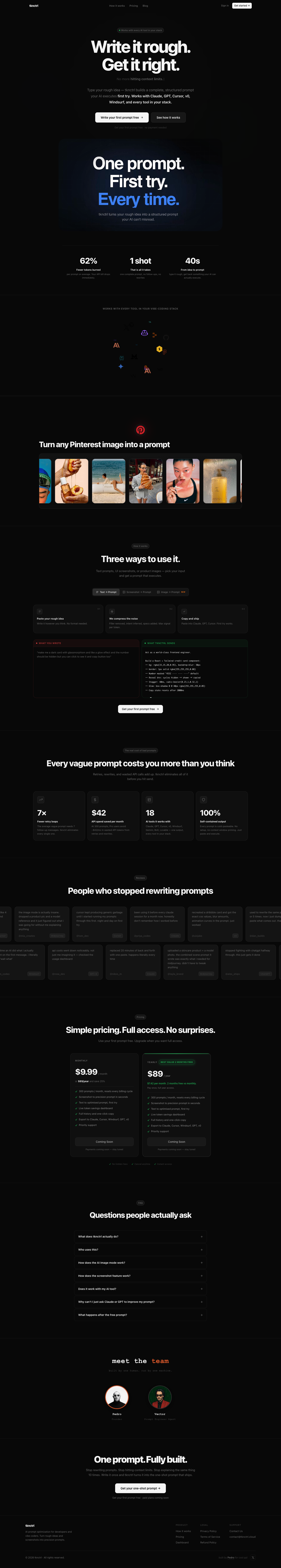 tknctrl full landing page screenshot