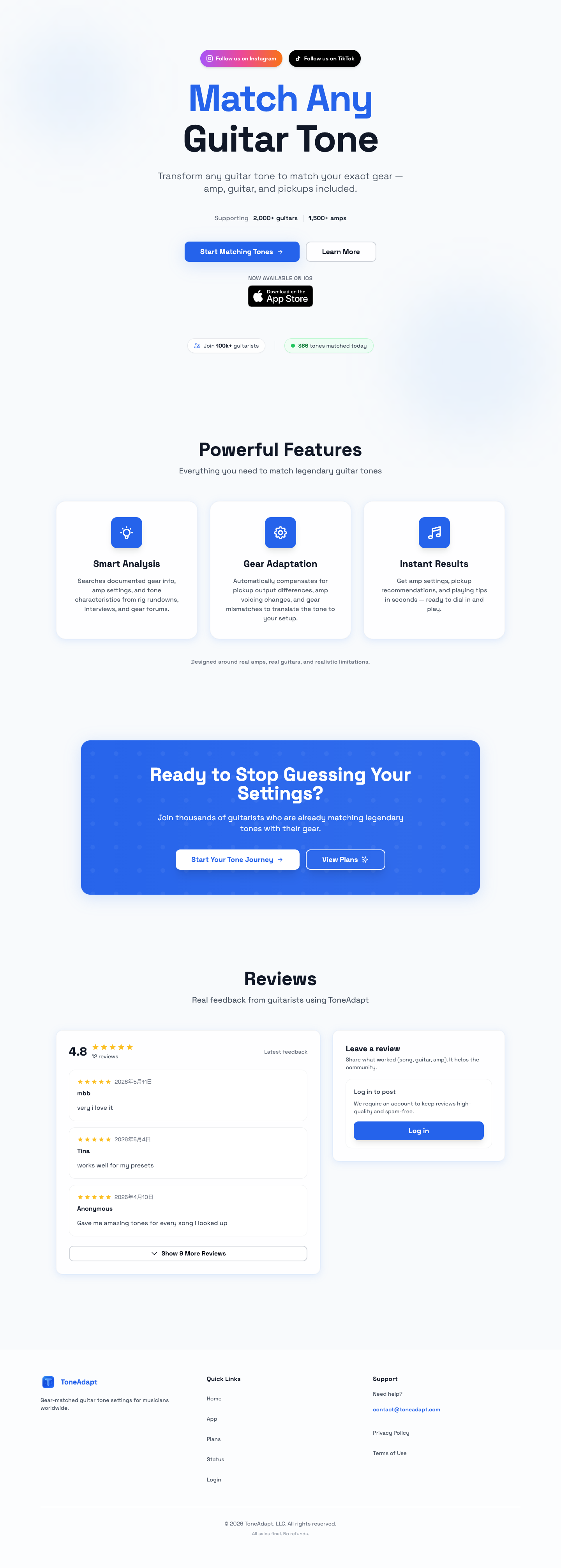 ToneAdapt full landing page screenshot