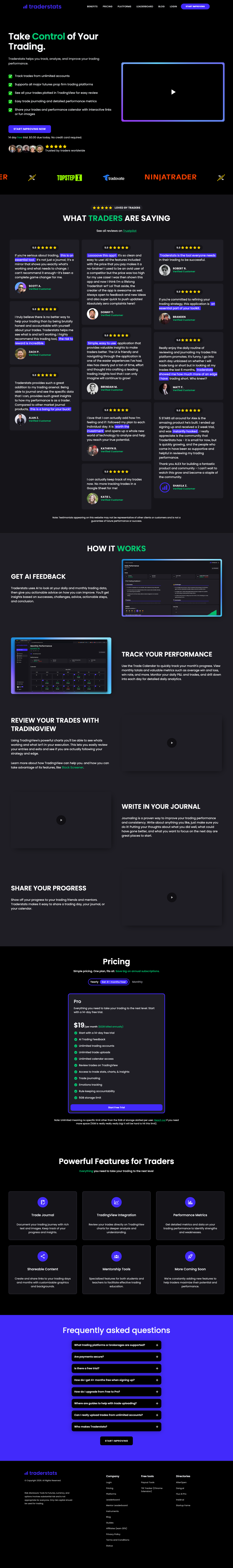 Traderstats full landing page screenshot