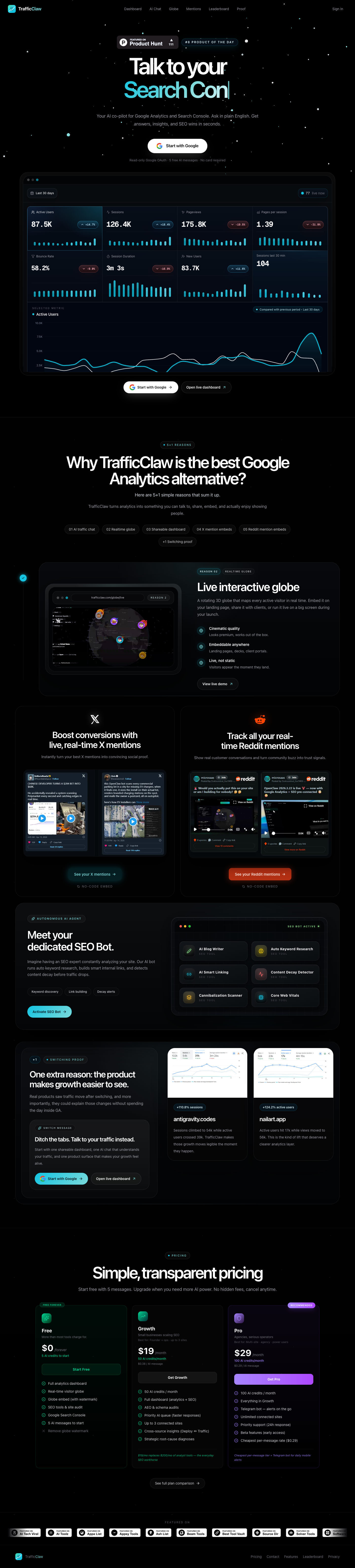 Traffic Claw full landing page screenshot