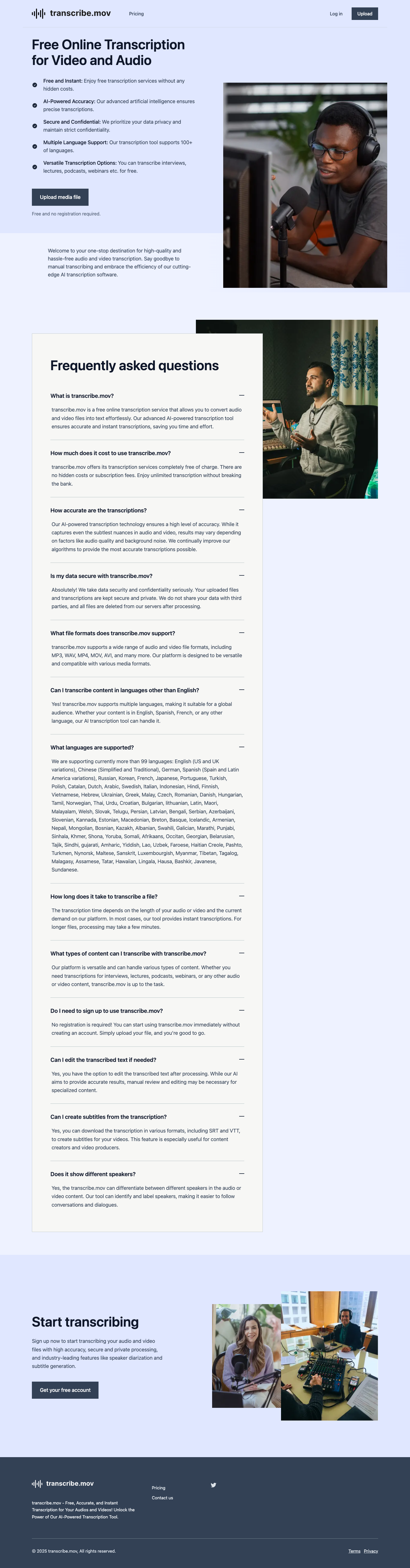 transcribe.mov full landing page screenshot