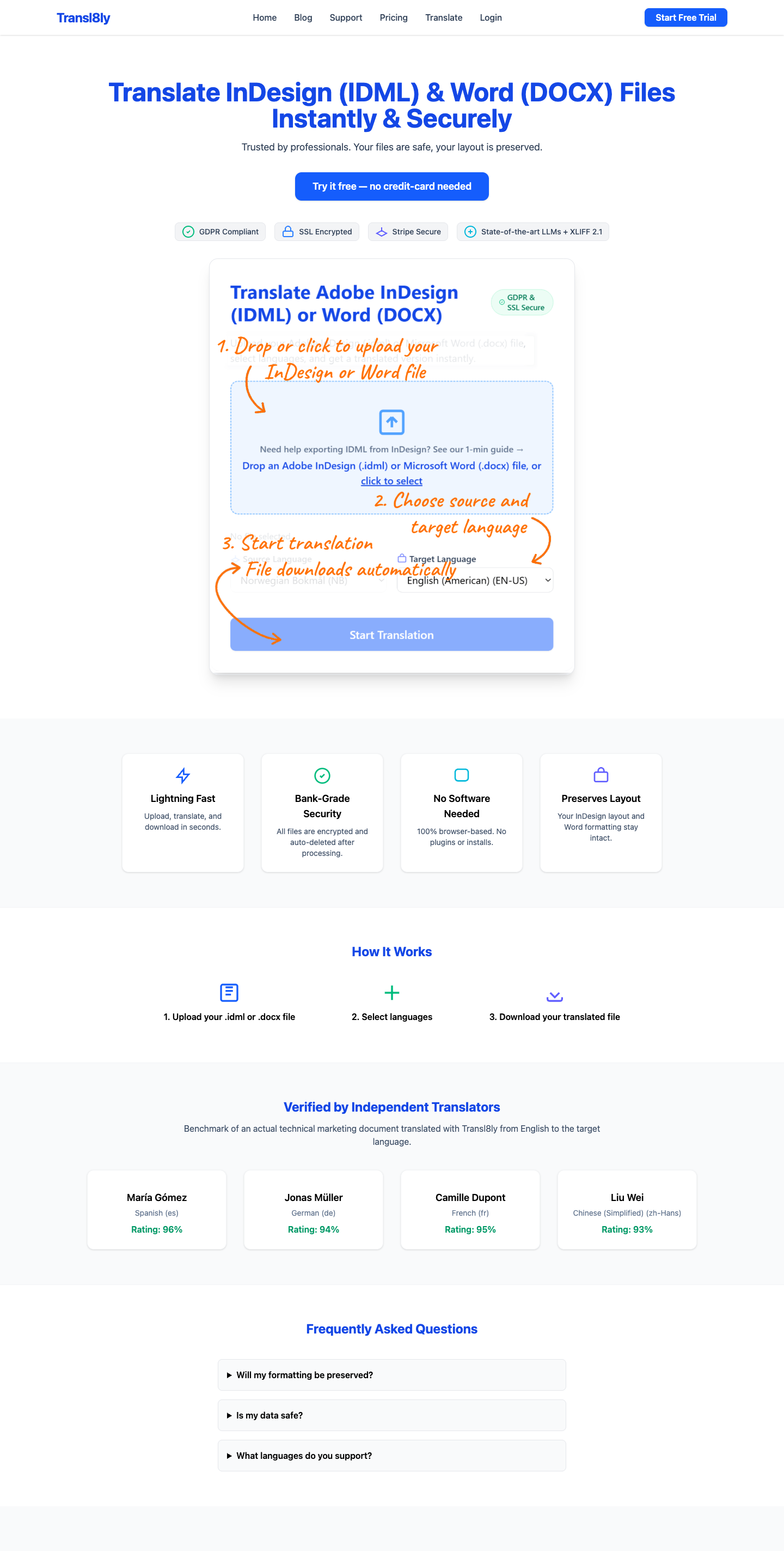 Transl8ly.com full landing page screenshot