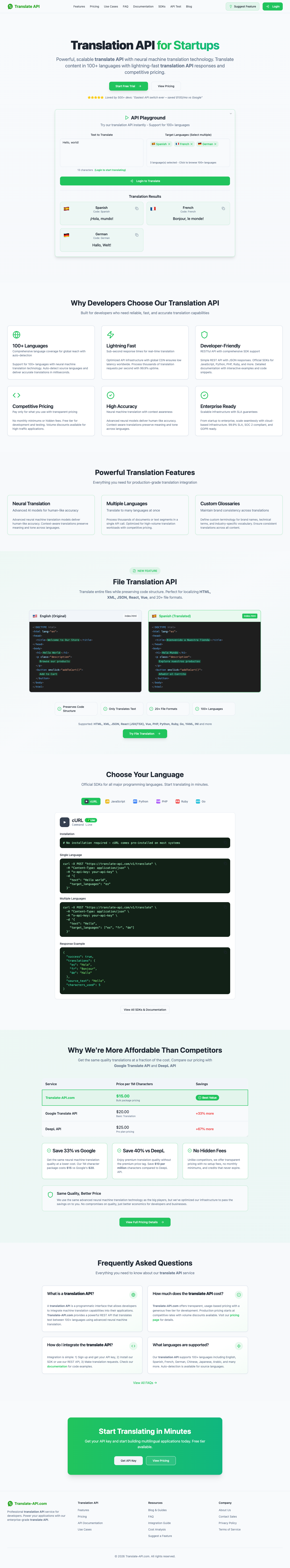 Translate-API.com full landing page screenshot