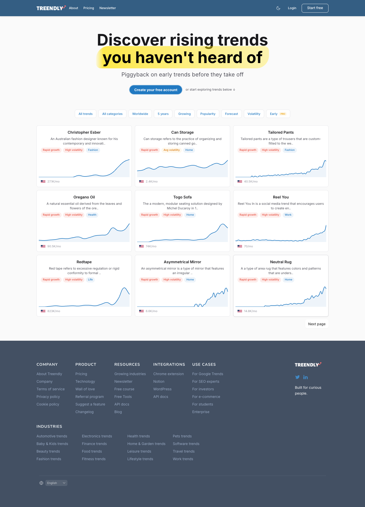 Treendly full landing page screenshot