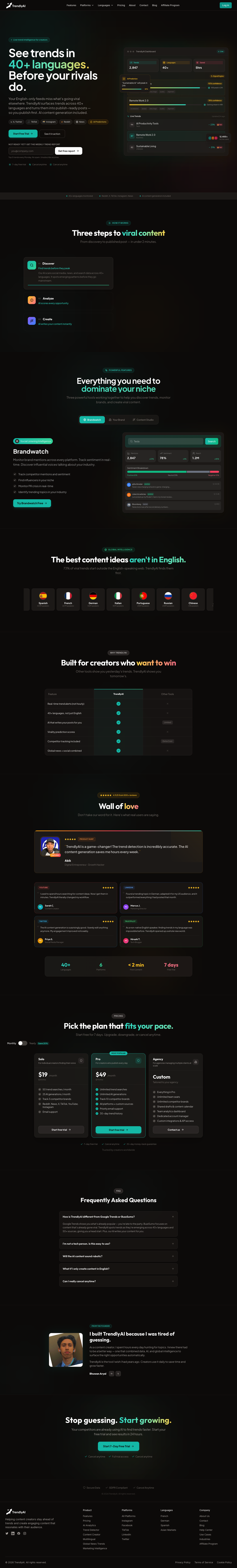 Trendly AI full landing page screenshot