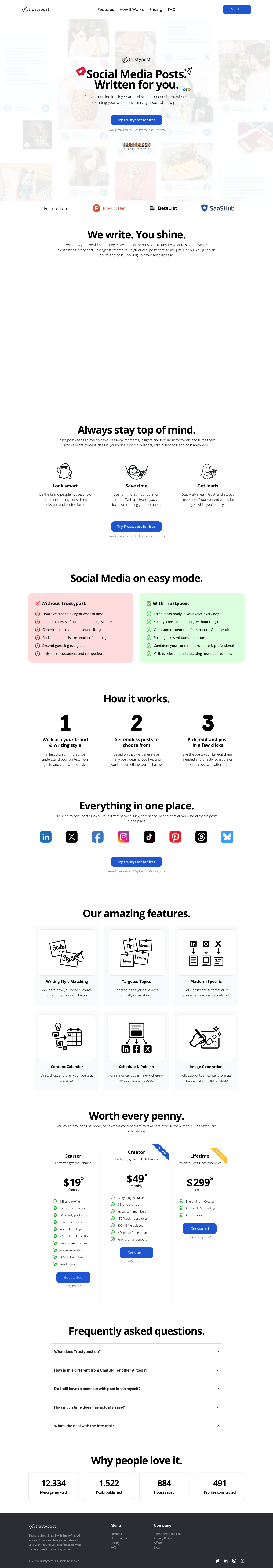 trustypost full landing page screenshot