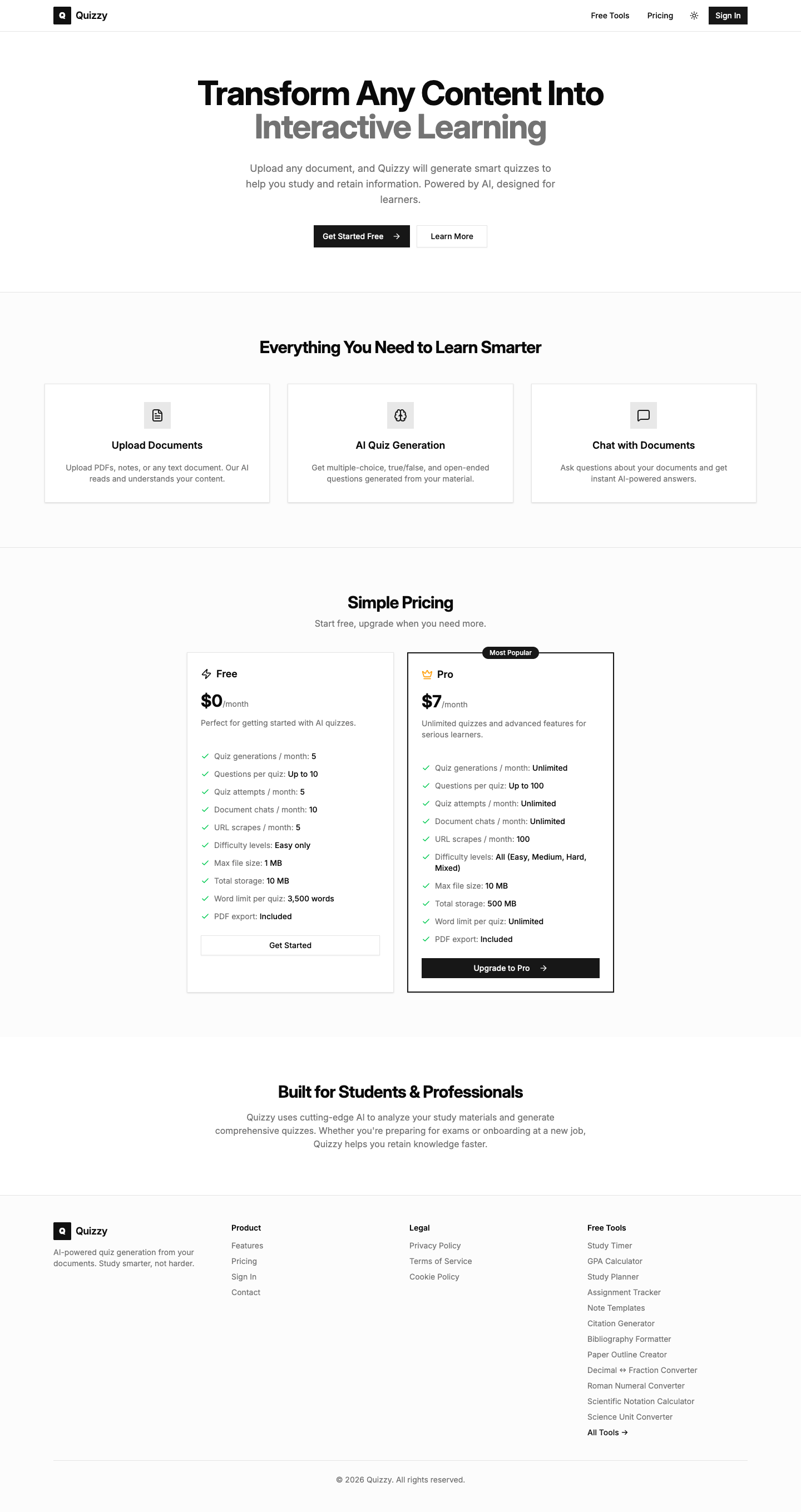 tryquizzy full landing page screenshot