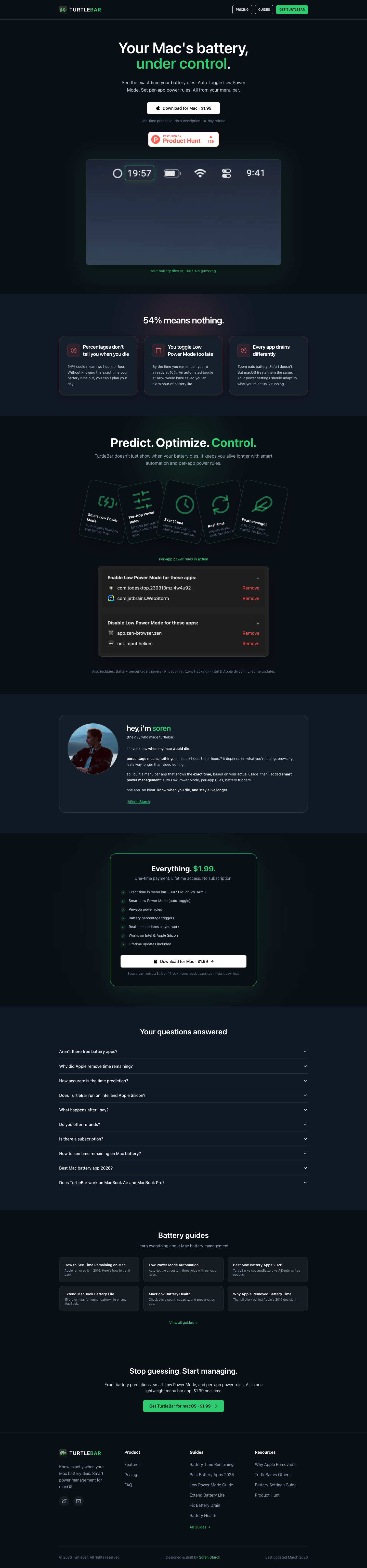 TurtleBar full landing page screenshot