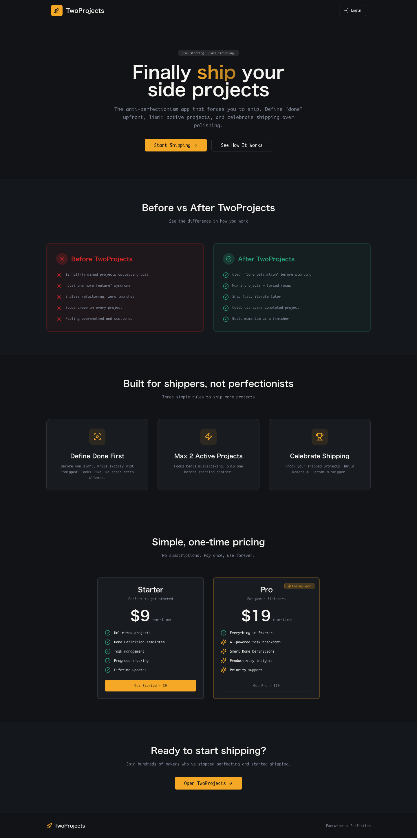 twoprojects full landing page screenshot