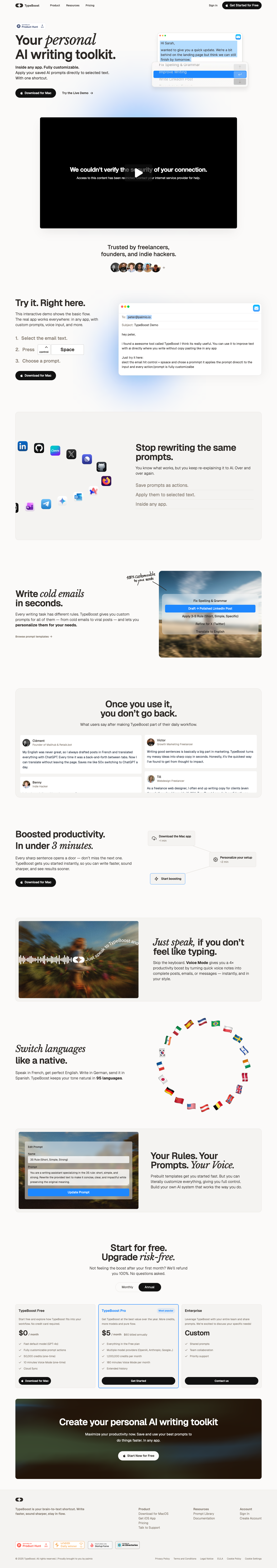 TypeBoost full landing page screenshot
