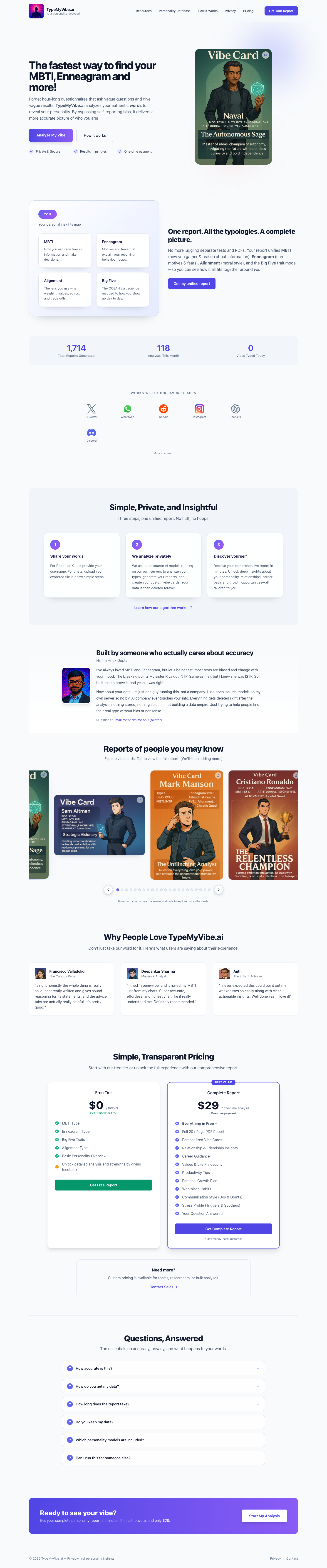 TypeMyVibe full landing page screenshot