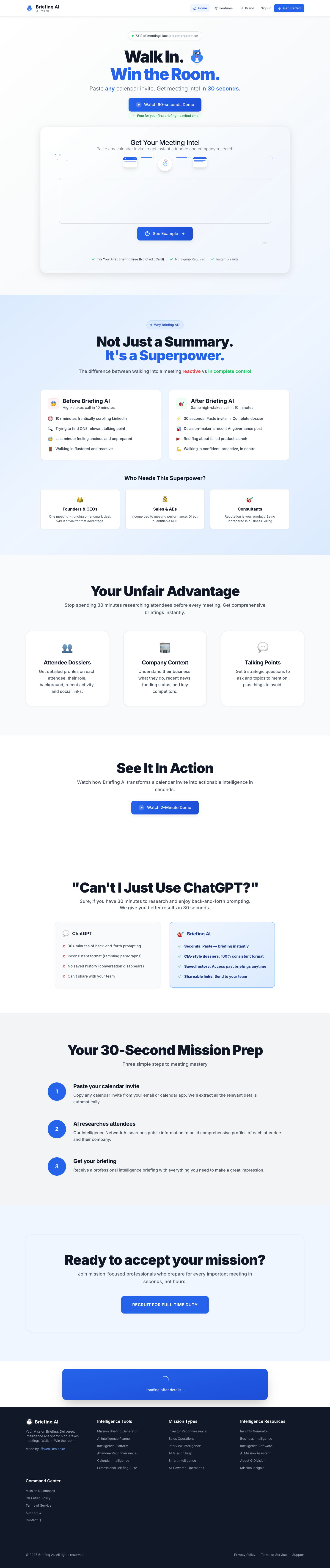 Briefing AI full landing page screenshot
