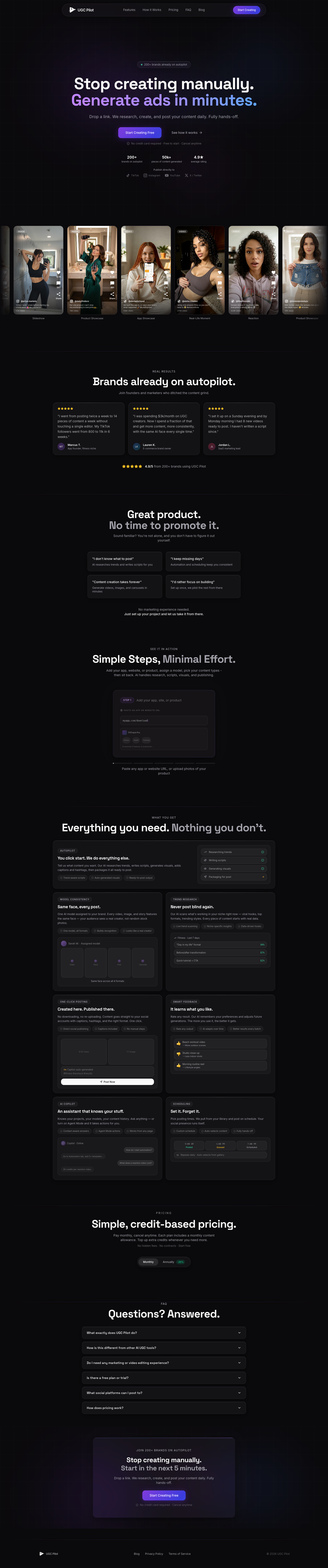Ugc Pilot full landing page screenshot