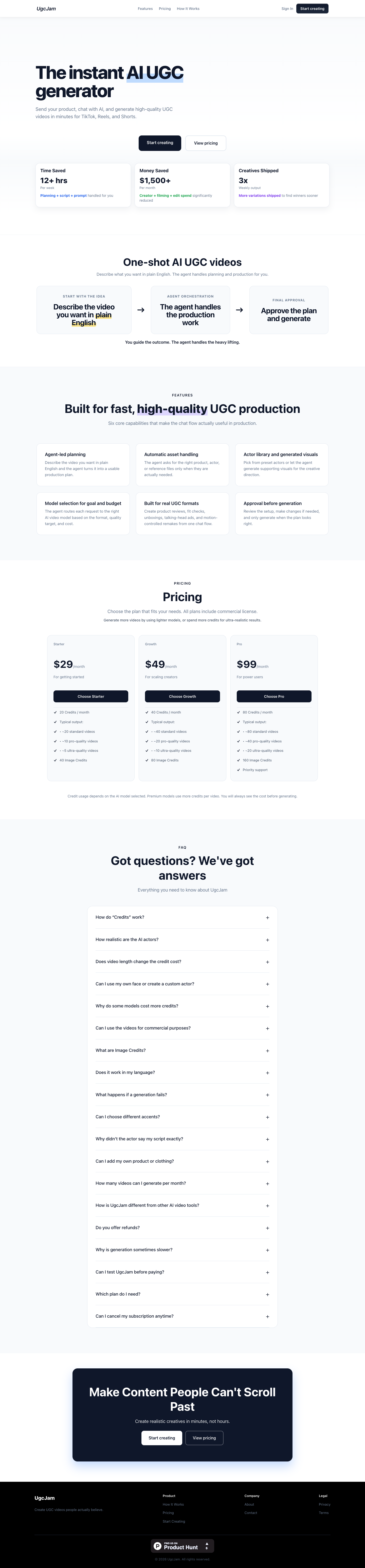 UgcJam full landing page screenshot