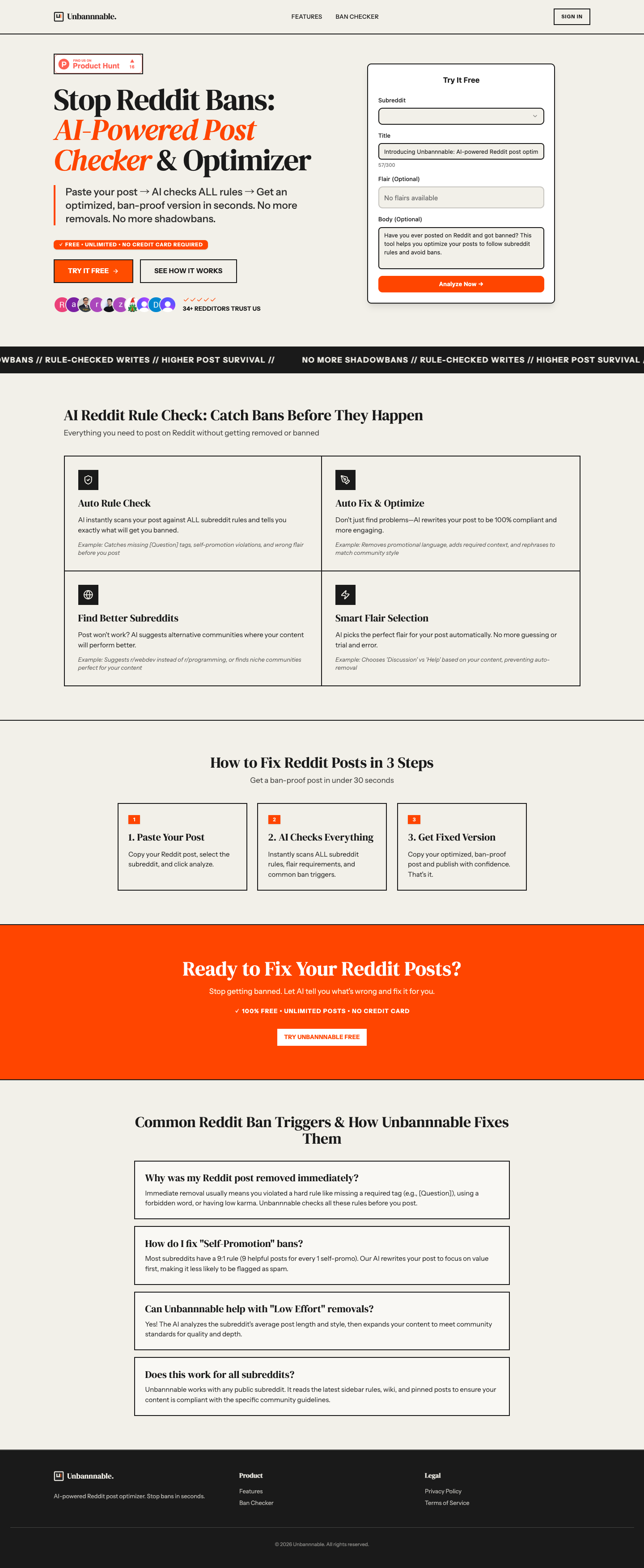 Unbannnable full landing page screenshot