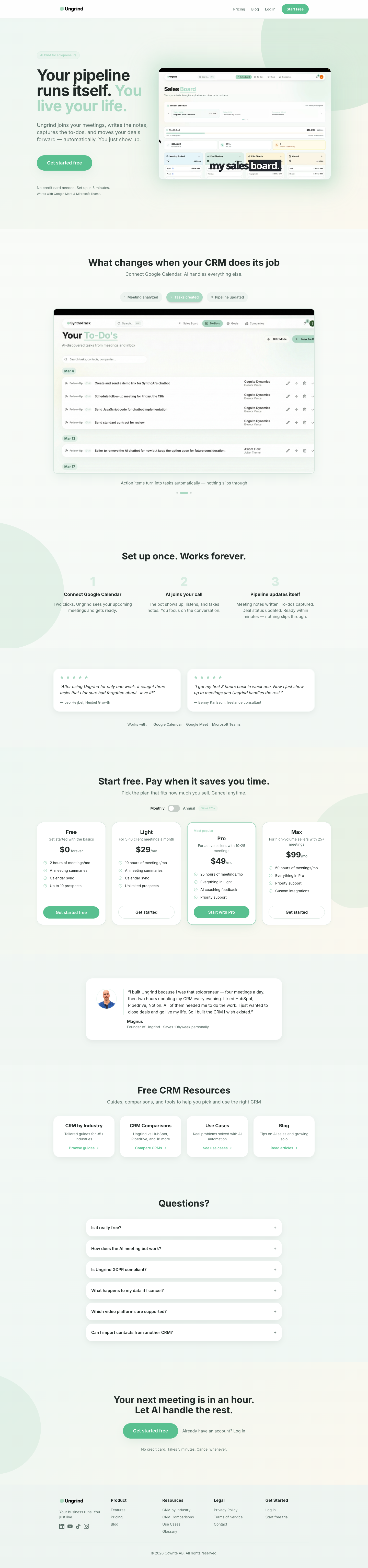 Ungrind full landing page screenshot