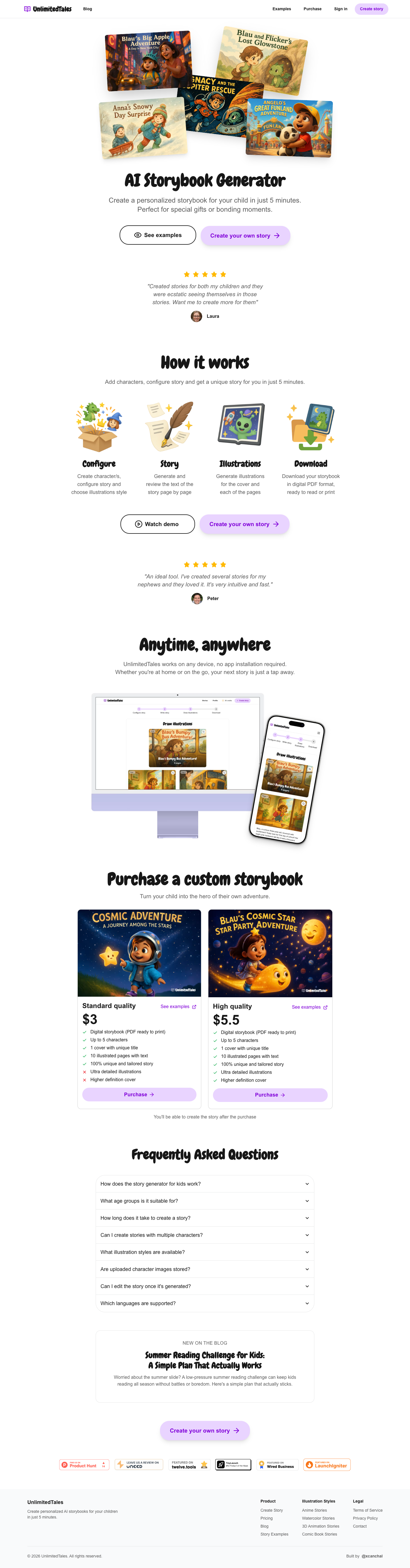 UnlimitedTales full landing page screenshot