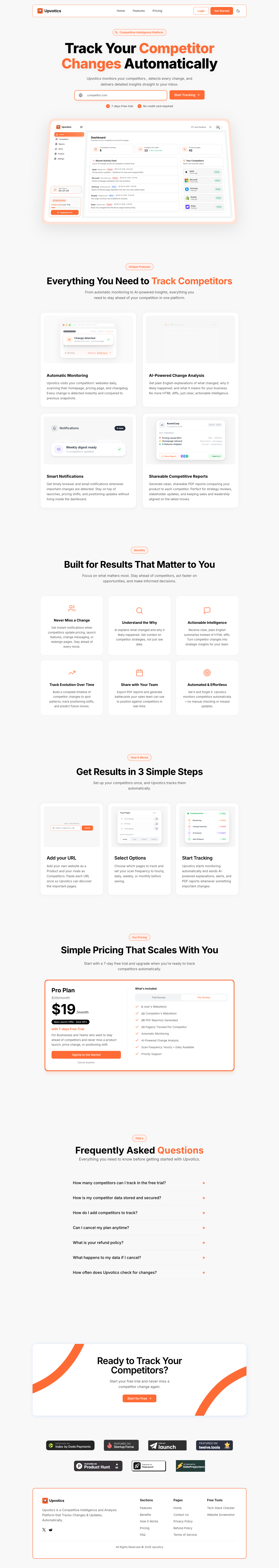Upvotics full landing page screenshot