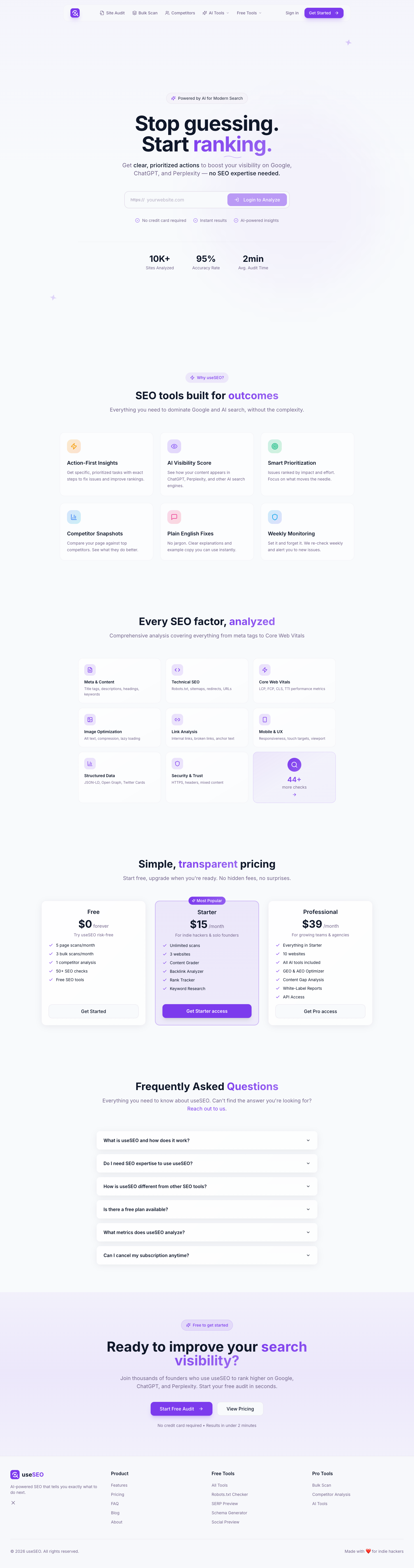 useSEO full landing page screenshot