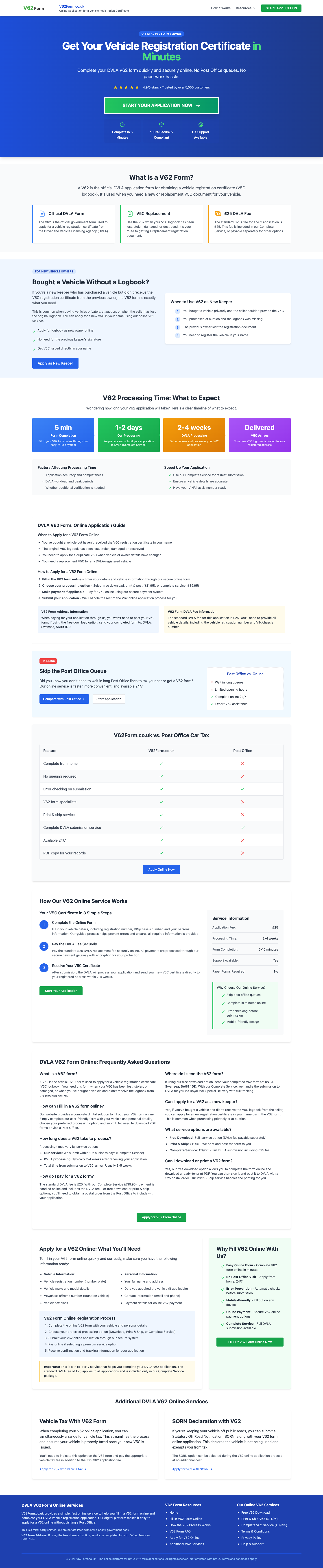 V62Form full landing page screenshot