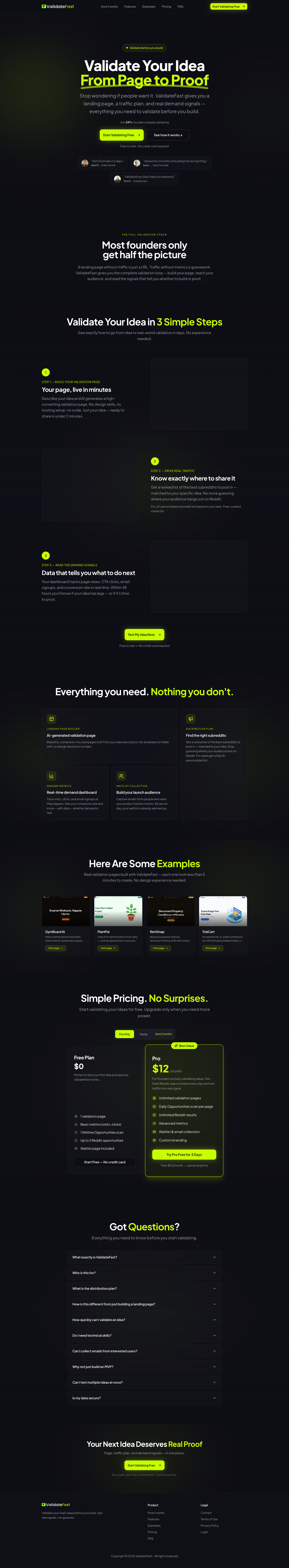 ValidateFast full landing page screenshot