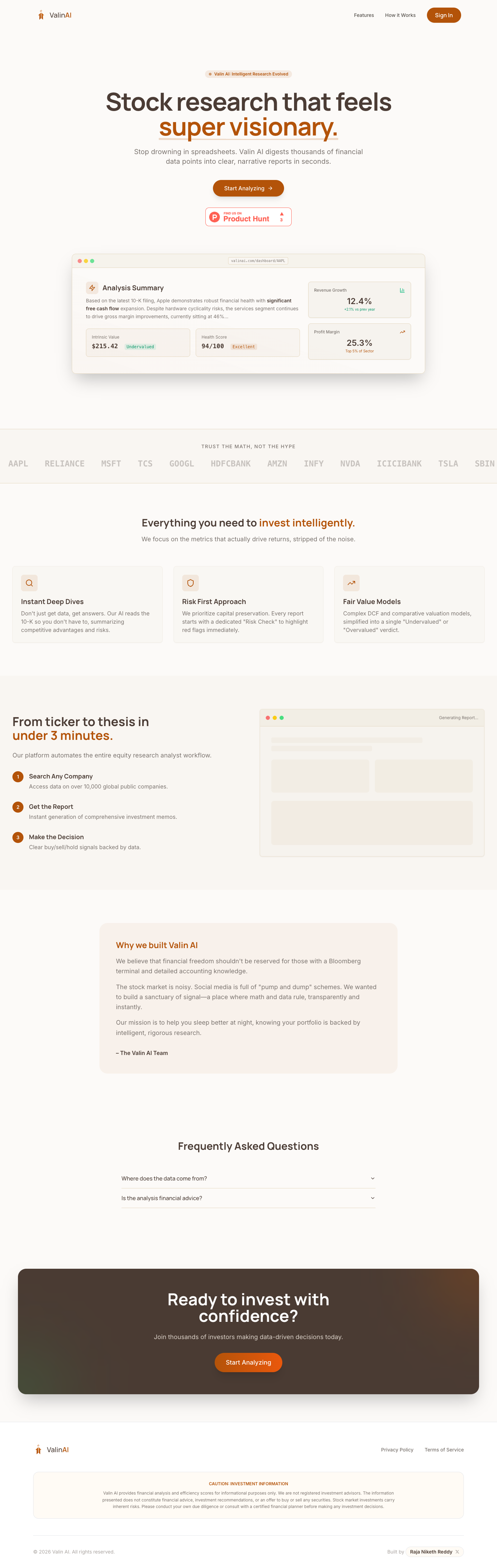 Valin AI full landing page screenshot
