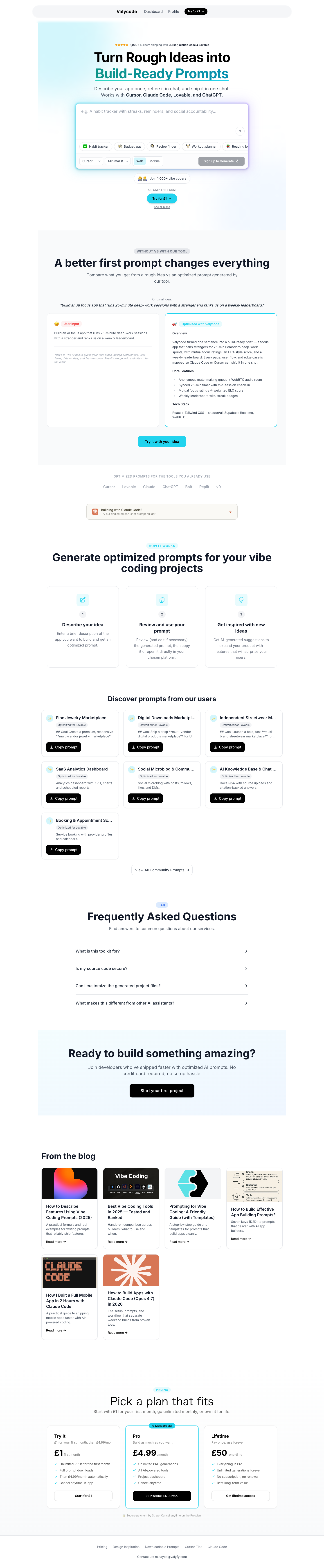 Valycode full landing page screenshot