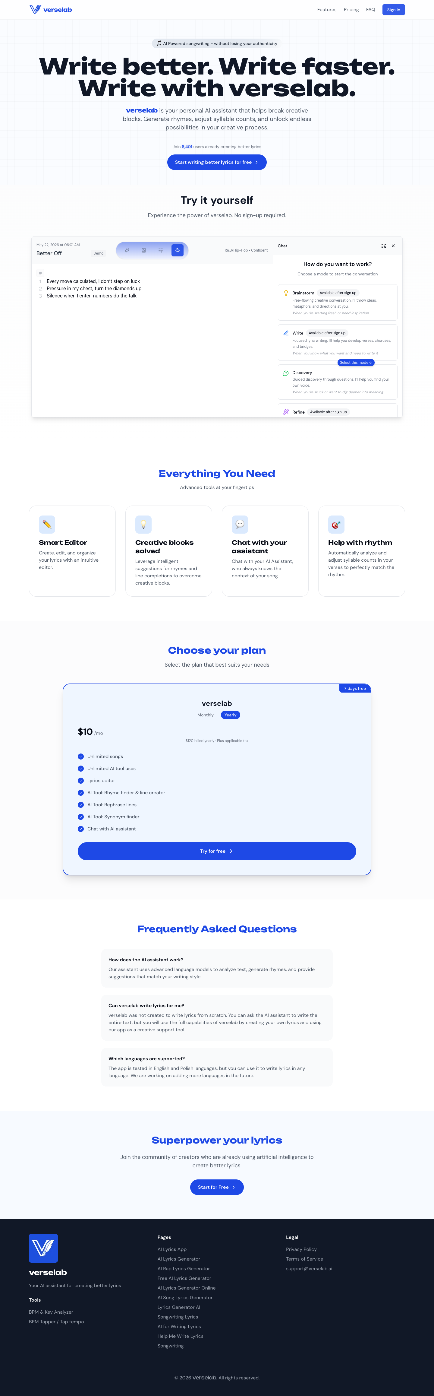 verselab full landing page screenshot