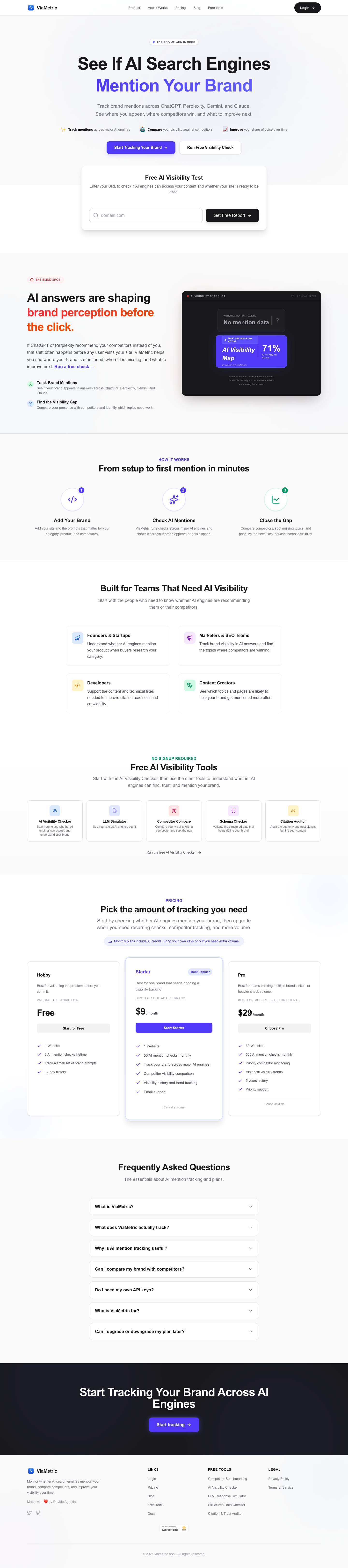 ViaMetric full landing page screenshot