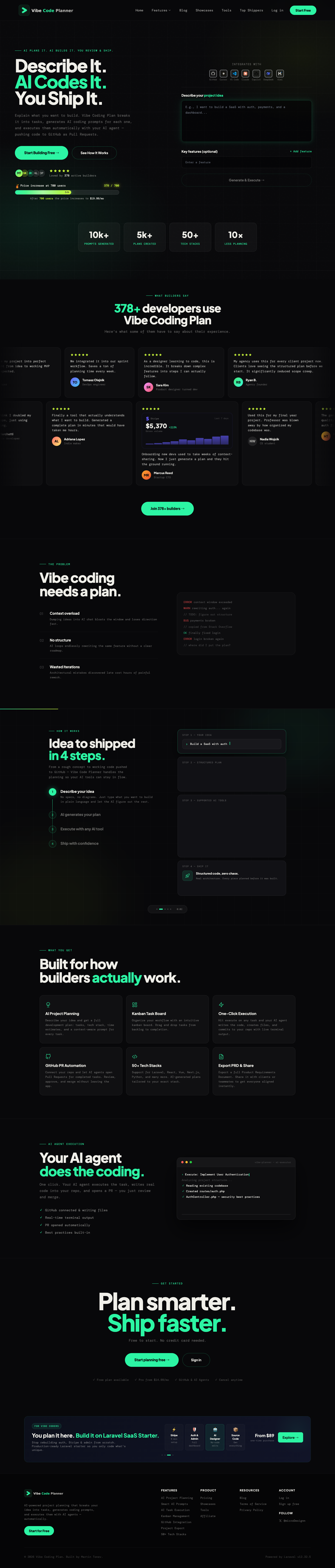 Vibe Code Planner full landing page screenshot