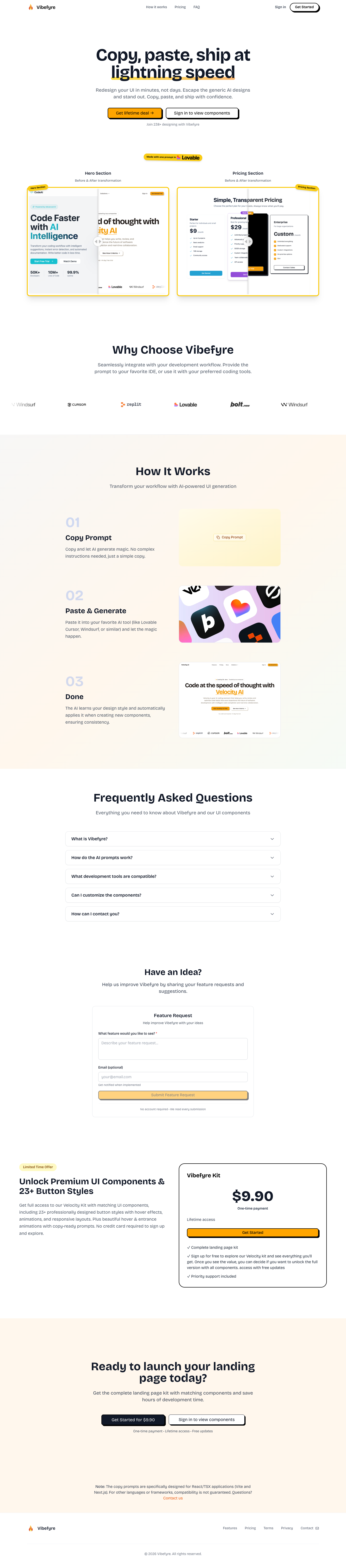 Vibefyre full landing page screenshot